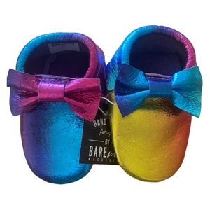 Metallic rainbow printed leather moccasins - size 6-12months -size 4-5.5 toddler
